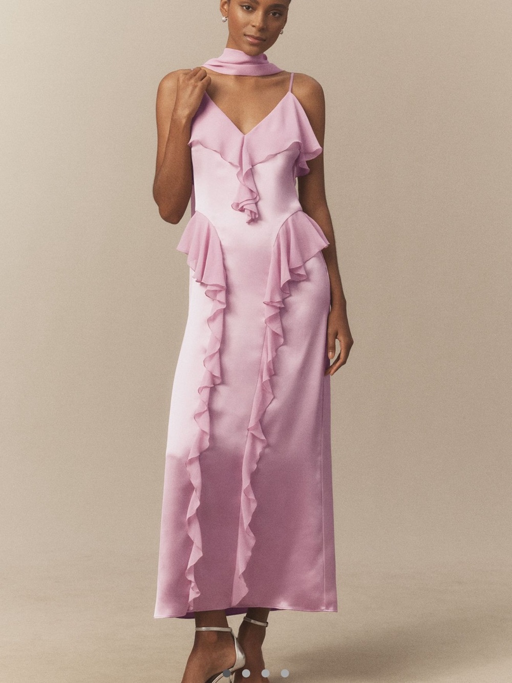 Anthropologie Lilac Ruffle Slip Maxi Dress
